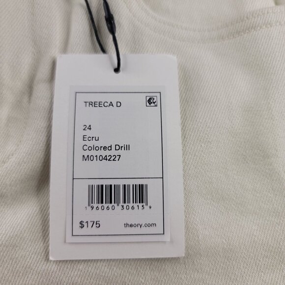 Theory Womens Size 24 Treeca D Crop Slim Cut Ecru Colored Drill Pants New - Picture 8 of 16
